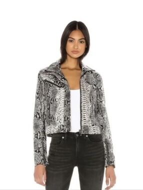 BLANK NYC Black and Gray Anaconda Snake-Print Moto Vegan Leather Jacket Size XS